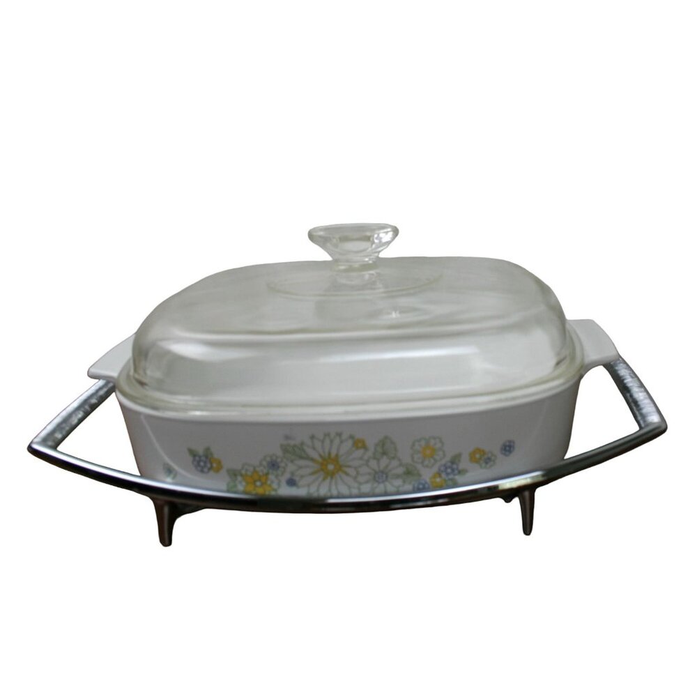 Vintage Corning Ware 9 3/4 x 9 3/4 x 2 Floral Bouquet Casserole Dish and Trivet